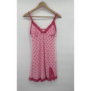 Women’s Large Pink Hearts Mesh Lingerie Slip Babydoll Coquette Going Out Club